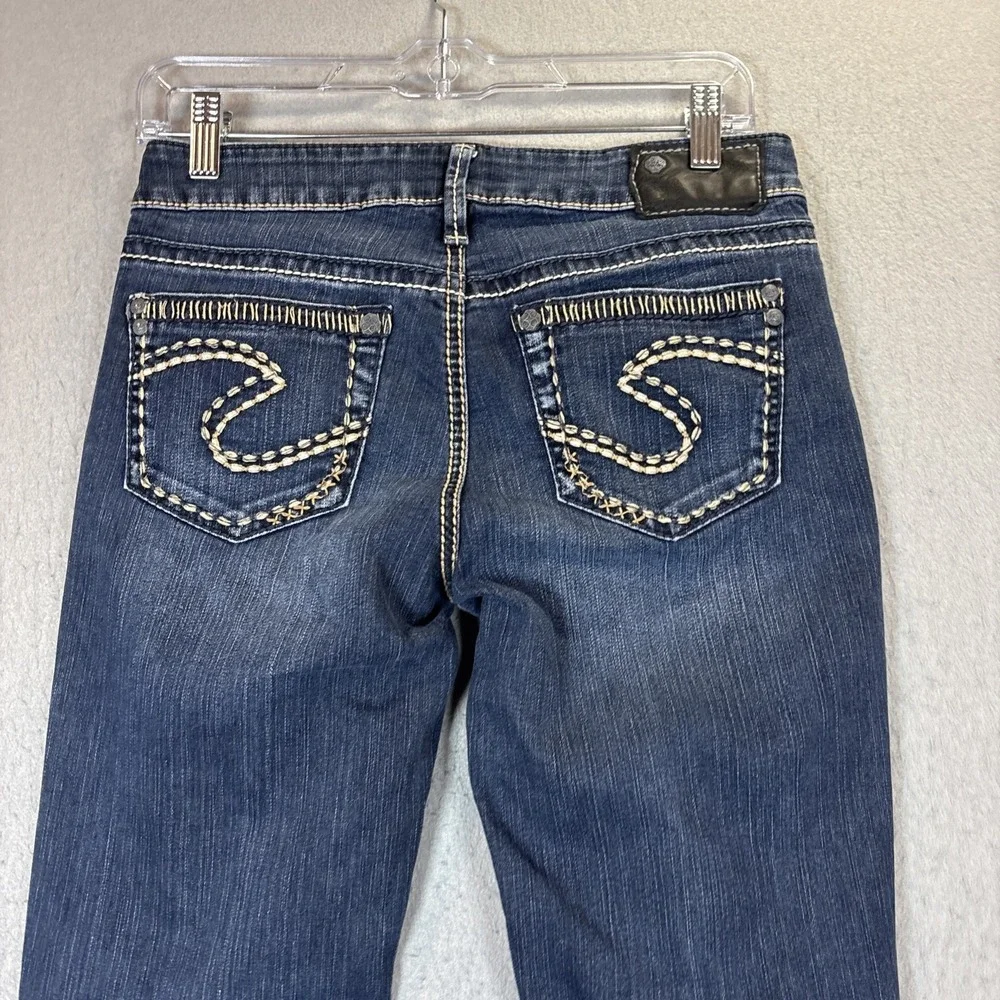 Silver Jeans Co Aiko Bootcut Jeans Womens 28x35 Dark Wash Blue Contrast Stitch